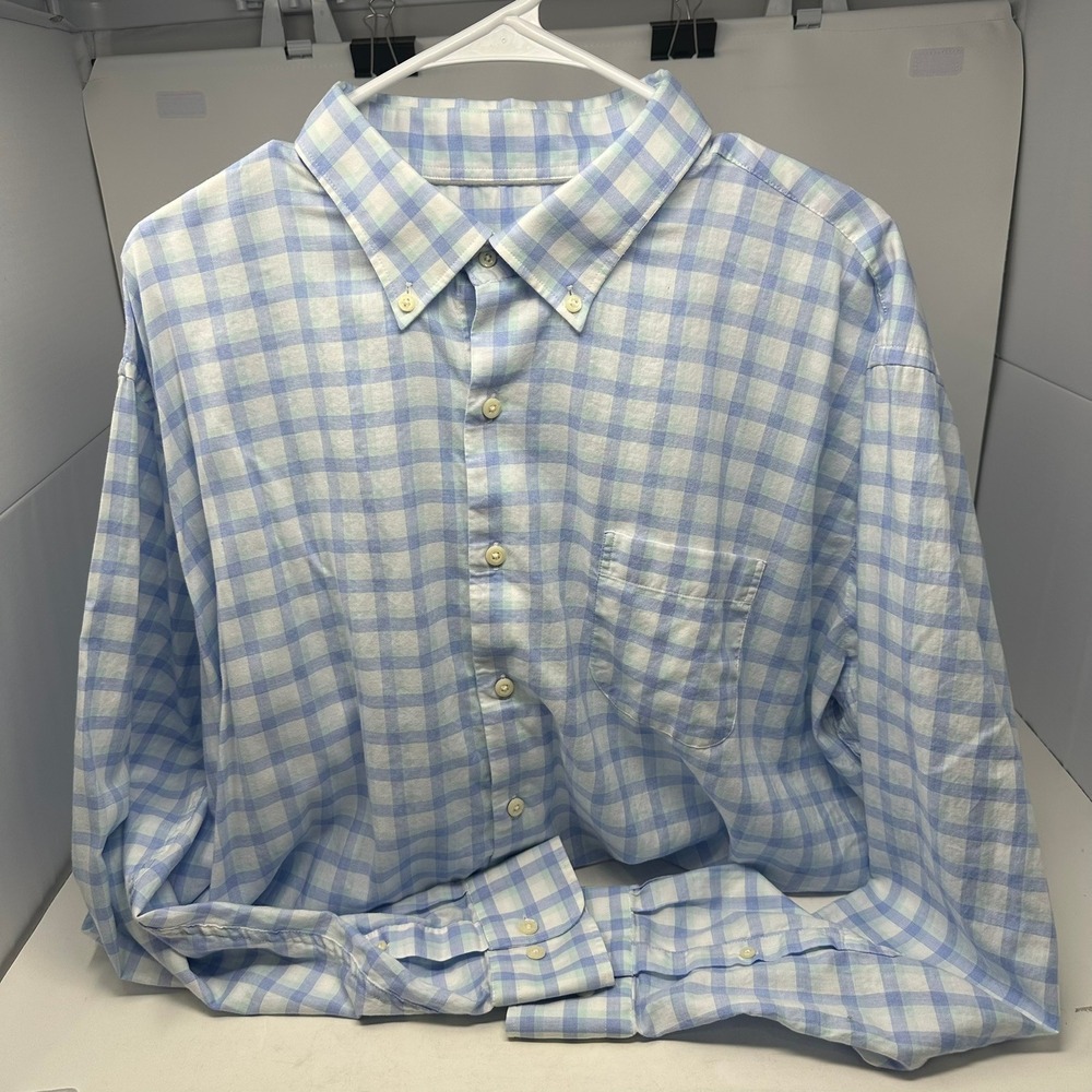 Peter Millar Shirt Men XXL Blue Gingham MS23W09LTD Long Sleeve Button Down